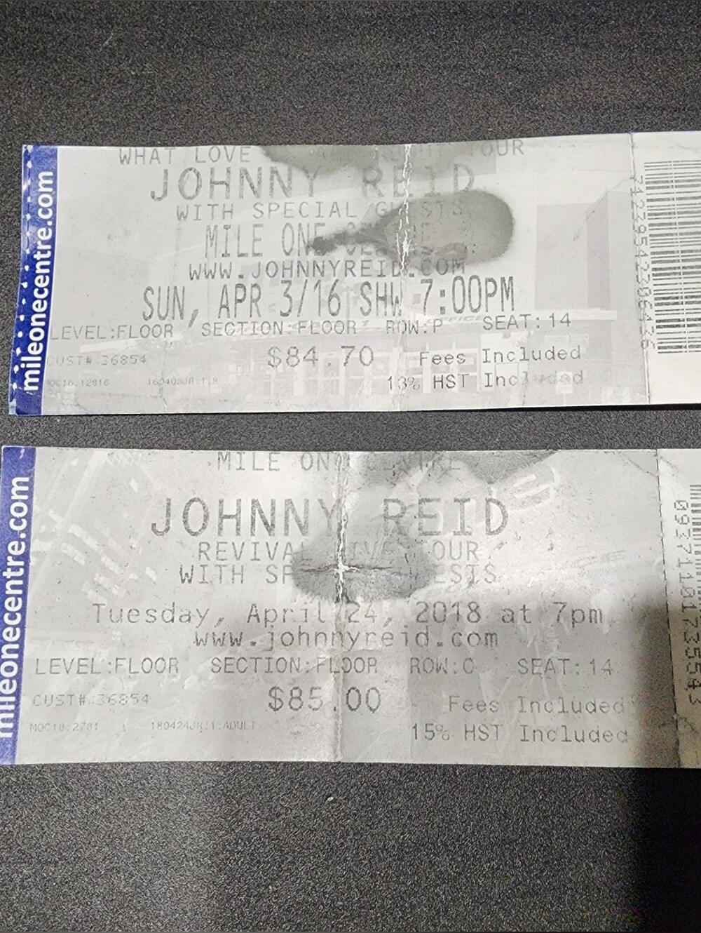 John REID Genuine Tour Ticket Year 2016 & 2018 great for fans to collect.